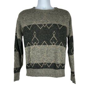 Shoreclub Geometric Knit Sweater Mens Size M Beige And Black Pullover